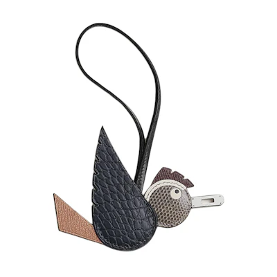 HERMES Bird Design Black Alloy Pendant Unisex Couple Accessory. H083886CK