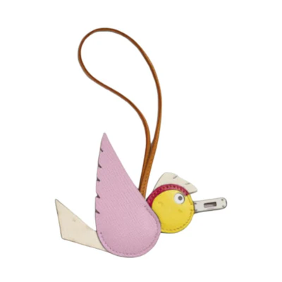 HERMES Birdy Calfskin Animal Design Keychain Unisex Couple Charm Multi-color H083884CKAC