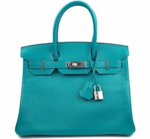 Hermes Birkin Chevre Palladium-tone 30 Blue Paon Hermes Birkin Chevre Palladium-tone 30 Blue Paon