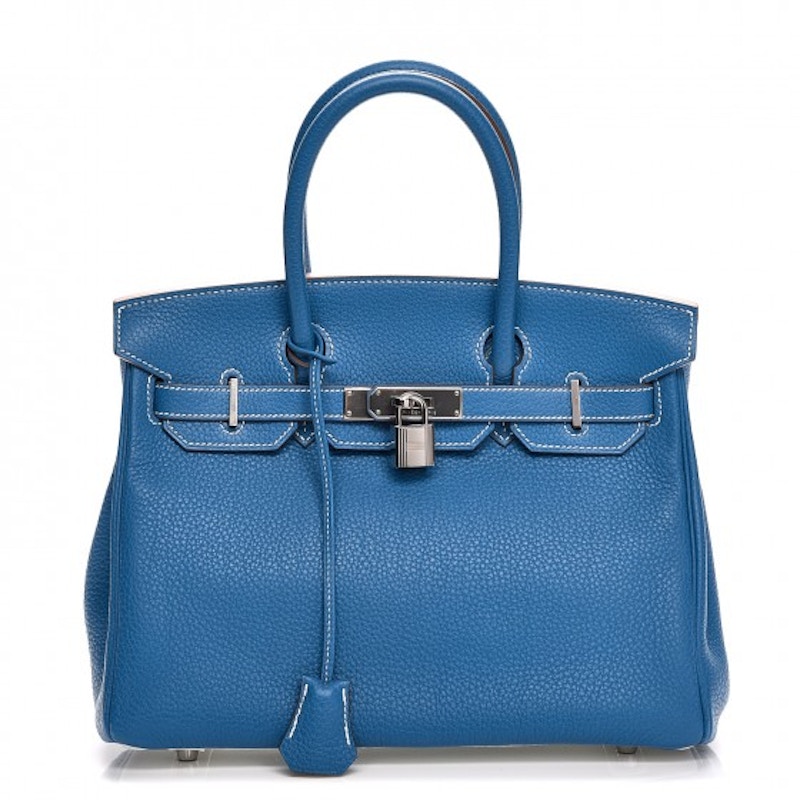 Hermes Birkin Clemence 30 Mykonos/Blanc