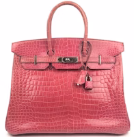 Hermes Birkin Crocodile Palladium-tone 35 Rose Tyrien Hermes Birkin Crocodile Palladium-tone 35 Rose Tyrien