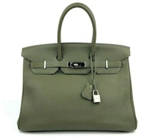 Hermes Birkin Leather Palladium-tone 35 Army Green Hermes Birkin Leather Palladium-tone 35 Army Green