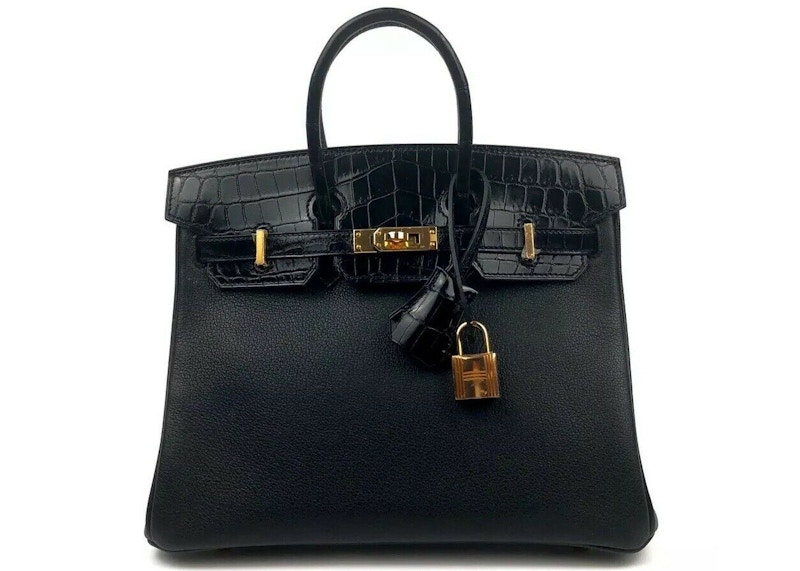 Hermes Birkin Novillo Crocodile Rose Gold-tone 25 Black