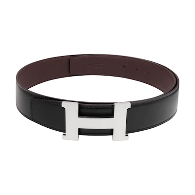 HERMES Black/Brown Leather Belt with Matte Metal Buckle for Men - 3.8cm Wide. H074562CB86 - H077971CAAB