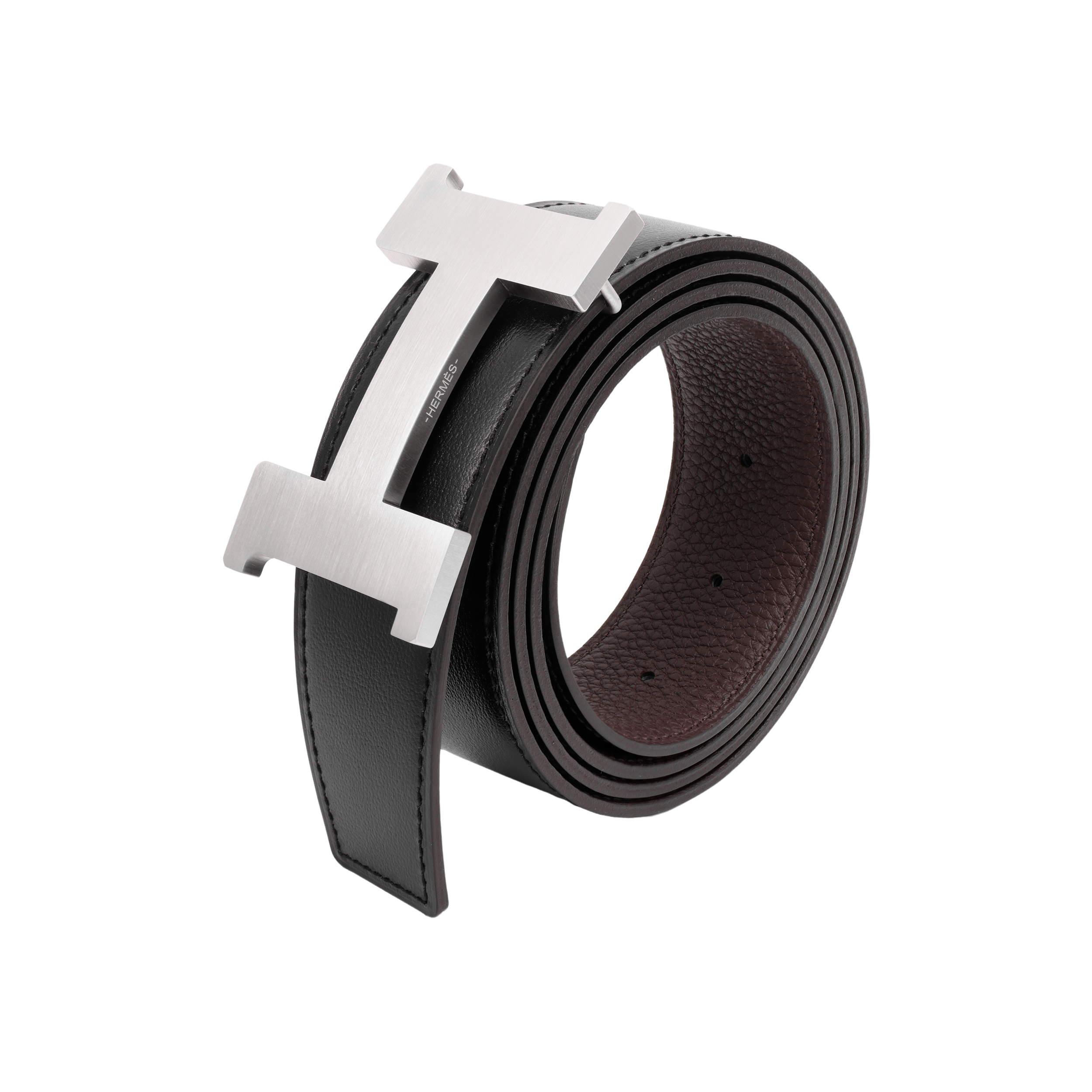 Shop Cinturón de Cuero Negro/Marrón HERMÈS para Hombre con Hebilla Mate - Ancho 3.8cm. H074562CB86 - H077971CAAB