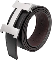 Shop HERMES Black/Brown Leather Belt with Matte Metal Buckle for Men - 3.8cm Wide. H074562CB86 - H077971CAAB