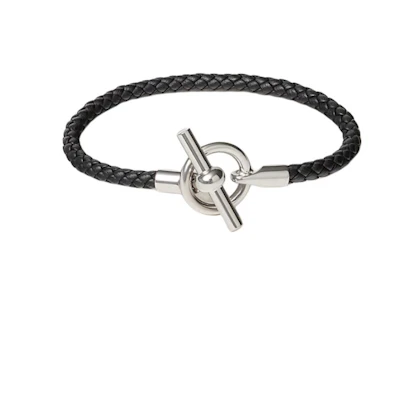 HERMES Black Calfskin Unisex Bracelet Couple Design Solid Color. H077240FP6WT4