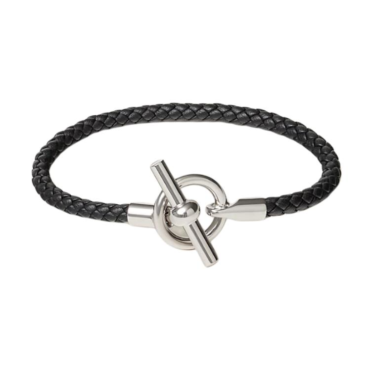 Order HERMES Black Calfskin Unisex Bracelet Couple Design Solid Color. H077240FP6WT4