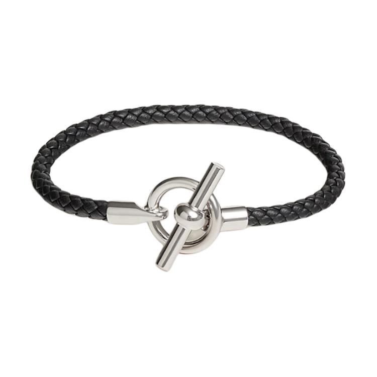 Lookbook HERMES Black Calfskin Unisex Bracelet Couple Design Solid Color. H077240FP6WT4