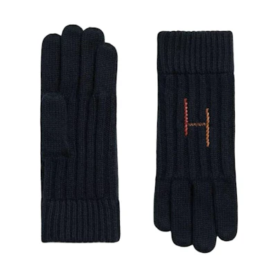 HERMES Black Cashmere Solid Color Knit Gloves Unisex Couple Style. H222063G01M