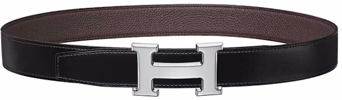 Lookbook HERMES 黑色/巧克力雙面 Togo 皮革腰帶 32mm 銀扣 男士用 H064544CK05-H073967CAAB0
