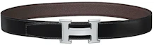 Lookbook HERMES Black/Chocolate Reversible Togo Leather Belt 32mm Silver Buckle Mens H064544CK05-H073967CAAB0