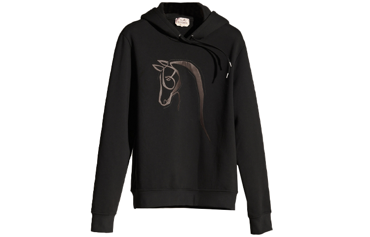 Hermes Black Cotton Lambskin Patch Pullover Crewneck Sweatshirt H167545HA02