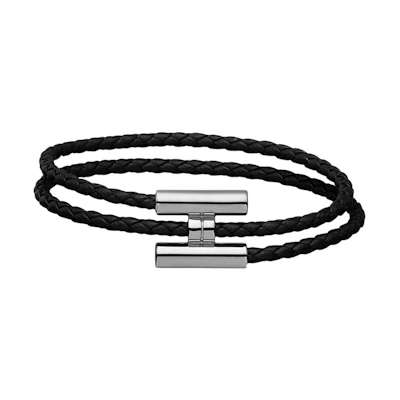 HERMES Black Calfskin Braided Rope Bracelet H068406FP89