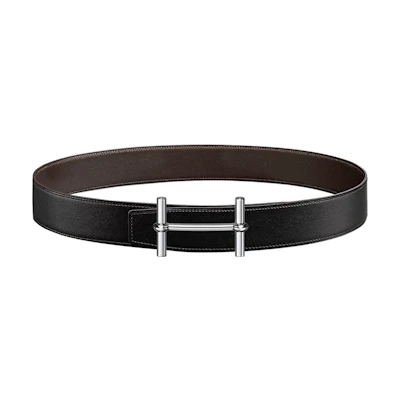 HERMES Black Grain Leather Belt with Smooth Buckle Unisex Couple Style 38CM Wide H077971CAAG100