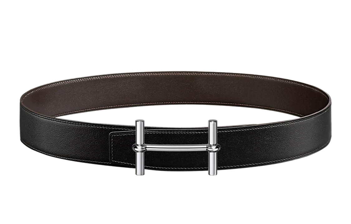 HERMES Black Grain Leather Belt with Smooth Buckle Unisex Couple Style 38CM Wide H077971CAAG100 圖 2