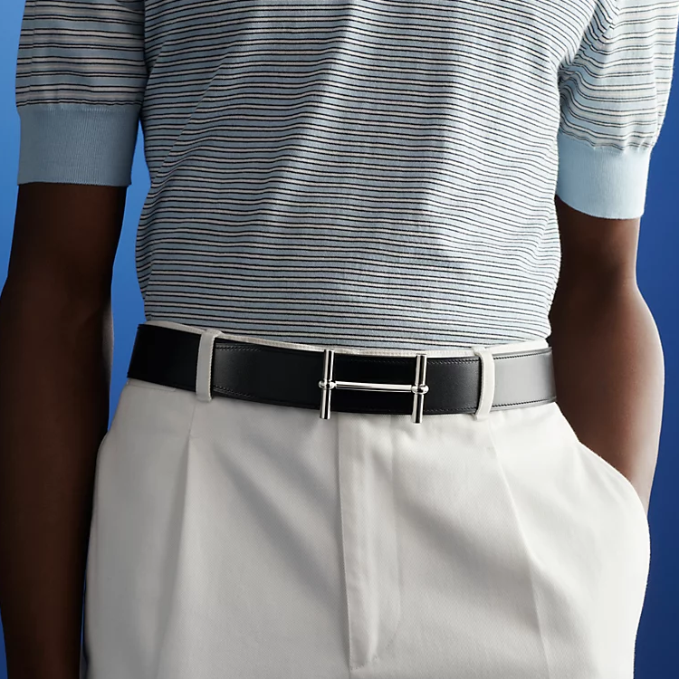 HERMES Black Grain Leather Belt with Smooth Buckle Unisex Couple Style 38CM Wide H077971CAAG100 圖 3