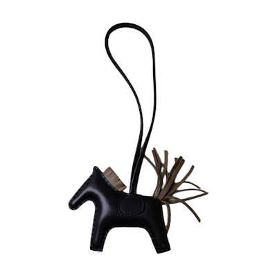HERMES Black Lambskin Horse-Shaped Keychain Unisex Couple Accessory. H064929CAFI