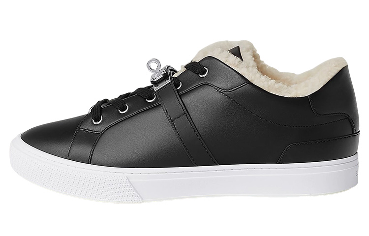 HERMES Black Leather Low-Top Lace-Up Fashion Sneakers H222869Z H02