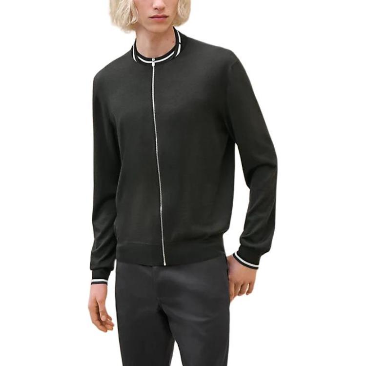 Hermes Black Long-Sleeve Striped Trim Jacket H467025HA11