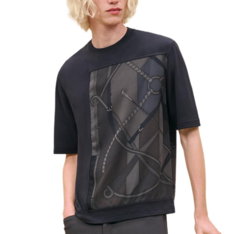 HERMES Black Short Sleeve Crew Neck Printed T-Shirt H467920HA02SM