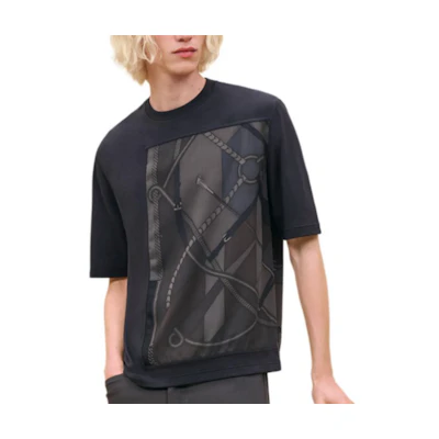 HERMES Black Short Sleeve Crew Neck Printed T-Shirt H467920HA02SM