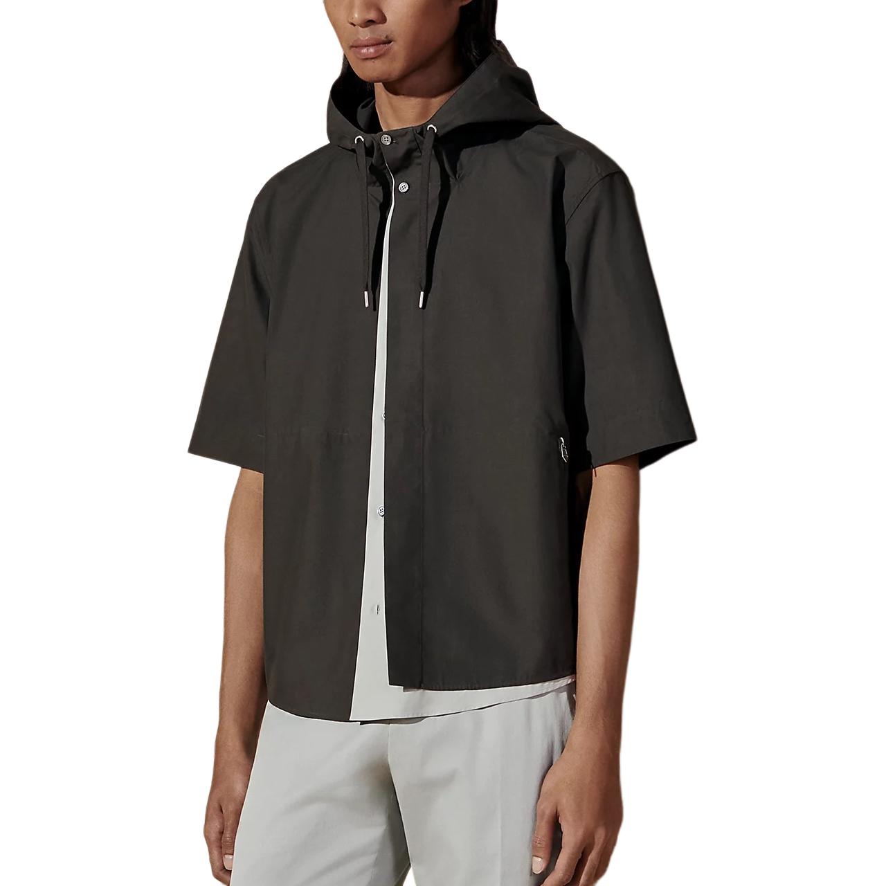 Hermes Black Solid Color Hooded Relaxed Fit Short-Sleeve Jacket H456140H21A