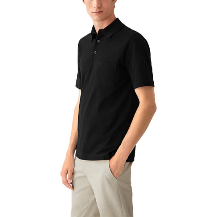 Sizing HERMES Polo Negro de Manga Corta con Bolsillo para Hombre. H072325HA02