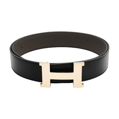 Hermes Black/Tin Grey Calfskin Belt with Gold Buckle 3.8cm Width. H074562CP2K-H077971CAAG