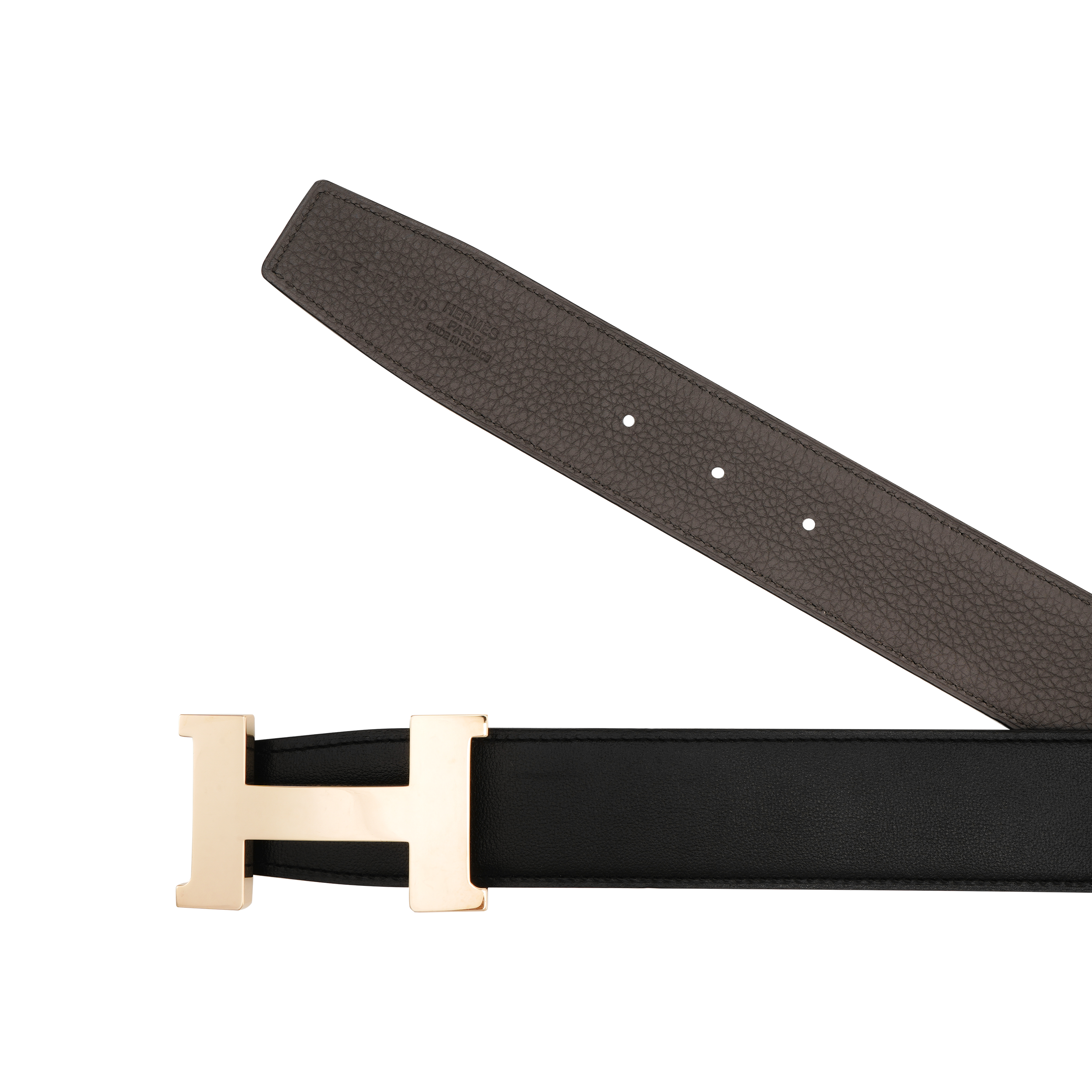 Hermes Black/Tin Grey Calfskin Belt with Gold Buckle 3.8cm Width. H074562CP2K-H077971CAAG 圖 4