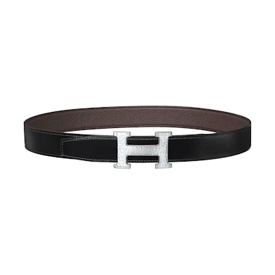 HERMES Black Togo Leather Belt with Silver Buckle, 3.2cm Wide H064549CK05-H073967CAAB