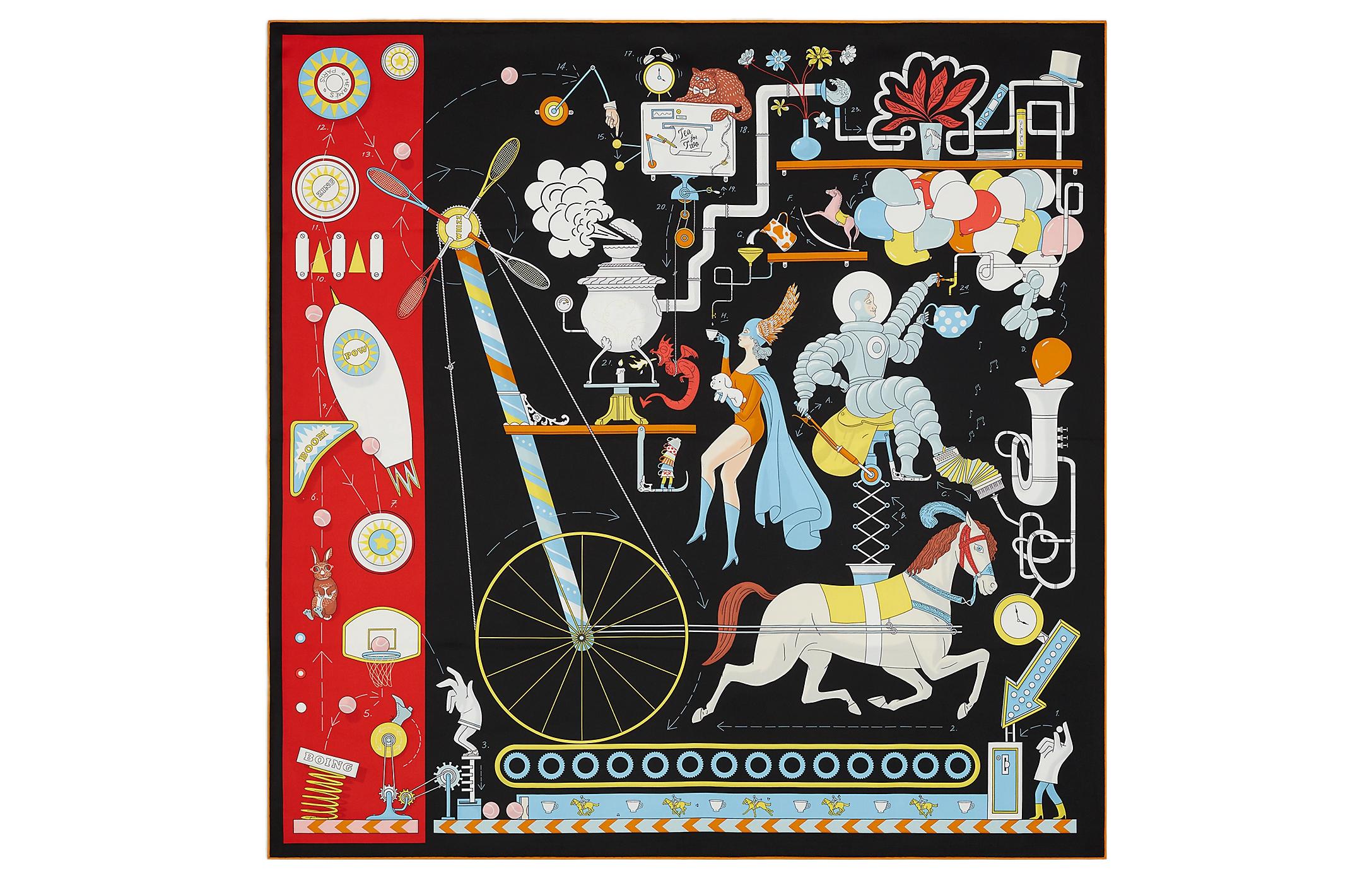 HERMES Black Twill Printed Silk Scarf Unisex H003968S 05 圖 2
