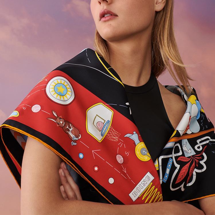 HERMES Black Twill Printed Silk Scarf Unisex H003968S 05 圖 3