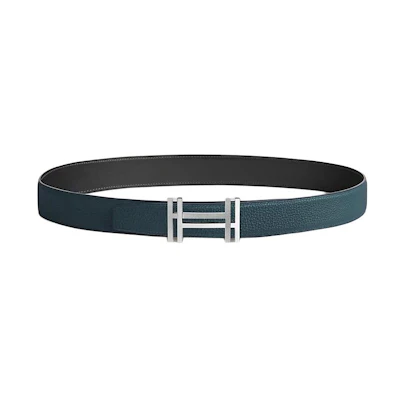 HERMES Block H Silver Buckle Leather Belt Calfskin 3.2cm Wide H066050CK05-H073967CAAD