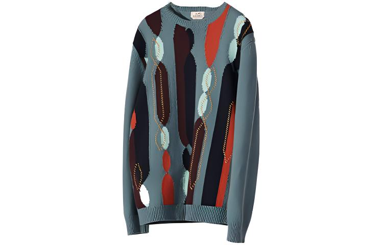 HERMES Blue Color Block Cashmere Sweater Pullover. H167180HA3K
