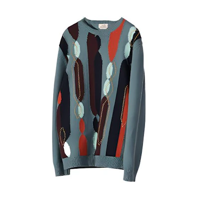HERMES Blue Color Block Cashmere Sweater Pullover. H167180HA3K