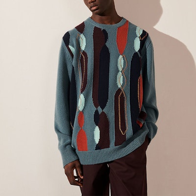 HERMES 藍色拼色羊絨毛衣套頭衫。 H167180HA3K Lookbook HERMES 藍色拼色羊絨毛衣套頭衫。 H167180HA3K