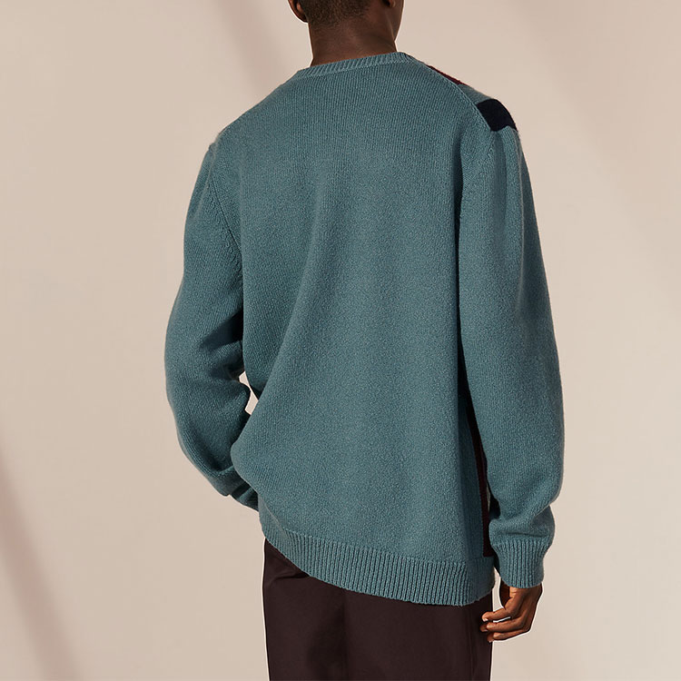 Shop HERMES 藍色拼色羊絨毛衣套頭衫。 H167180HA3K