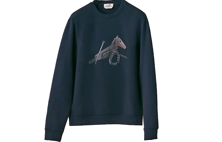 Hermes Blue Cotton Sweatshirt with Cartoon Animal and Leather Details H257720HA6C