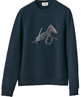 Hermes Blue Cotton Sweatshirt with Cartoon Animal and Leather Details H257720HA6C Hermes Blue Cotton Sweatshirt with Cartoon Animal and Leather Details H257720HA6C