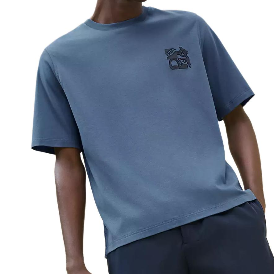 HERMES Blue Crewneck T-Shirt with Solid Color Logo Print for Men. H467940HA5U