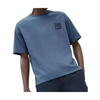 HERMES Blue Crewneck T-Shirt with Solid Color Logo Print for Men. H467940HA5U