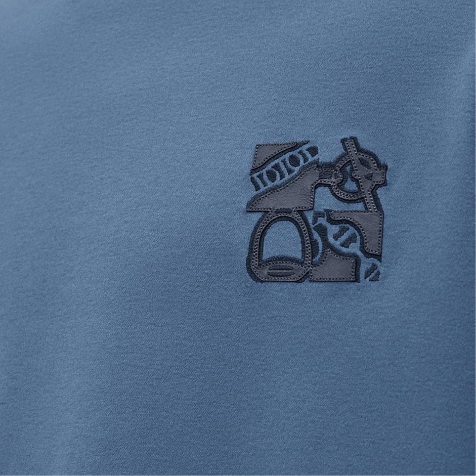 HERMES Blue Crewneck T-Shirt with Solid Color Logo Print for Men. H467940HA5U 圖 4