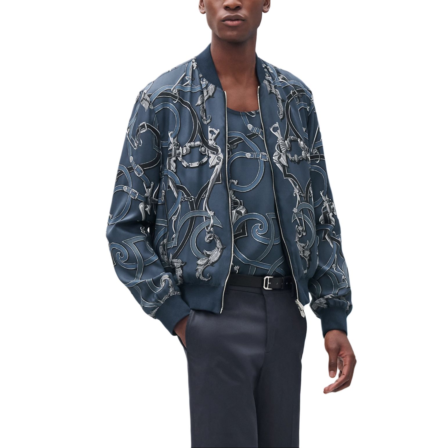 Hermes Blue Double-Sided Waterproof Printed Zip Jacket H552820HJ02