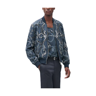 Hermes Blue Double-Sided Waterproof Printed Zip Jacket H552820HJ02