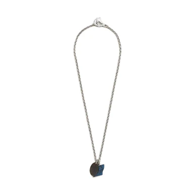 HERMES Blue Palladium-Plated Necklace with Logo and Print Design for Men. H100032FPC2