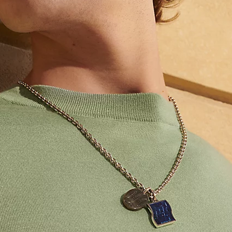 HERMES Blue Palladium-Plated Necklace with Logo and Print Design for Men. H100032FPC2 圖 3