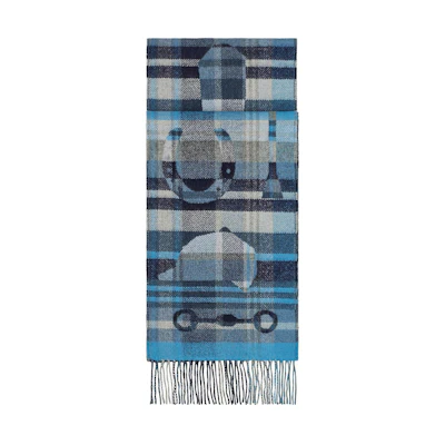 HERMES Blue Wool Scarf Unisex Casual Fashion Winter Warm Couple Style. H393554T