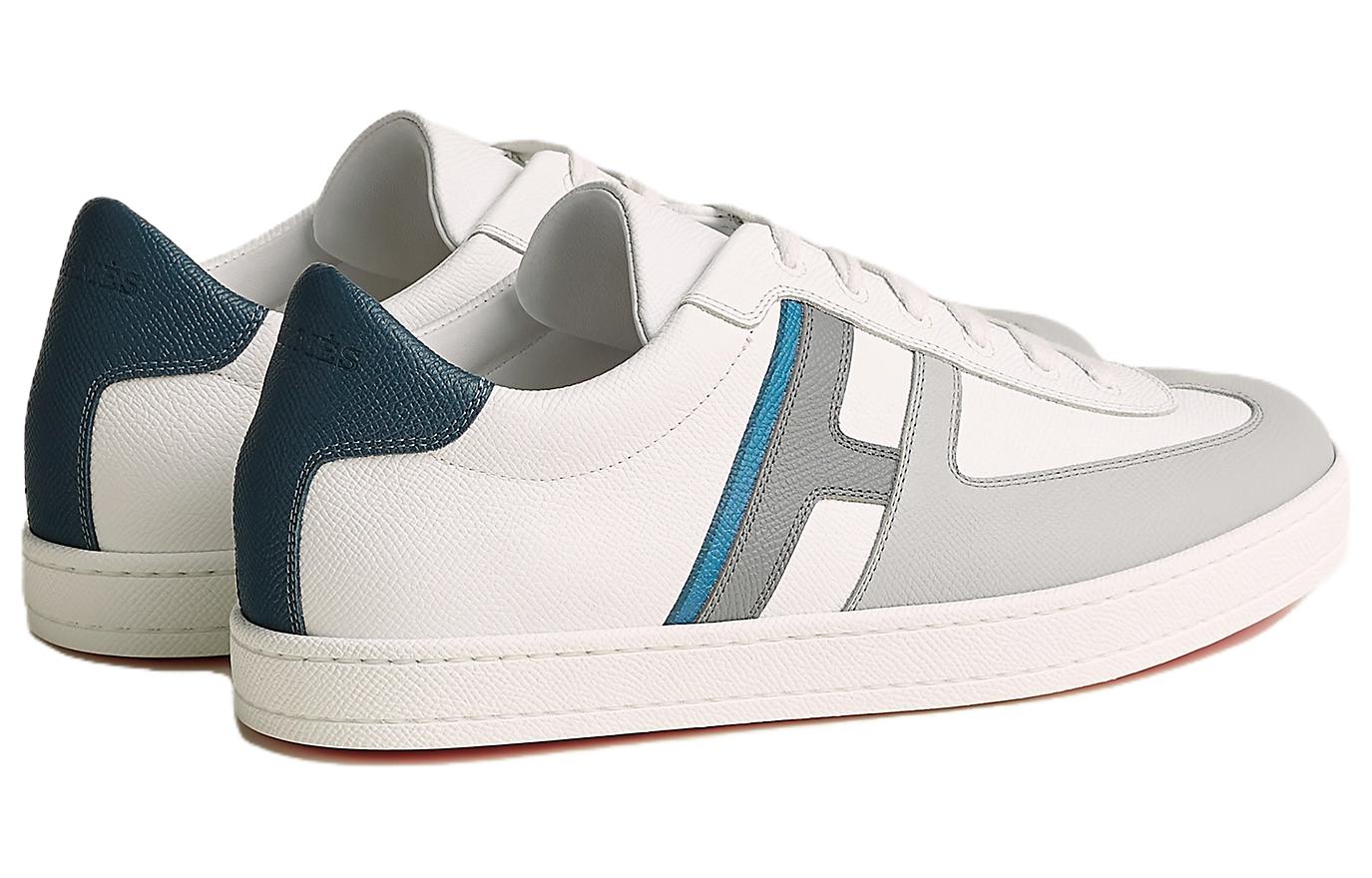 Shop HERMES愛馬仕 Boomerang 圓頭繫帶 低幫 板鞋 男款 吕西奥灰