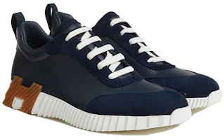 Lookbook HERMES愛馬仕 Bouncing 皮革 時尚圓頭綁帶 低幫 運動休閒鞋 男款 海軍藍